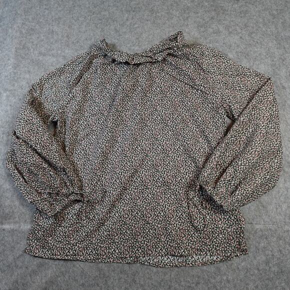 Ann Mashburn Top Womens Large Floral Balloon Sleeve Ruffle Crew Neck Popover - Picture 1 of 11